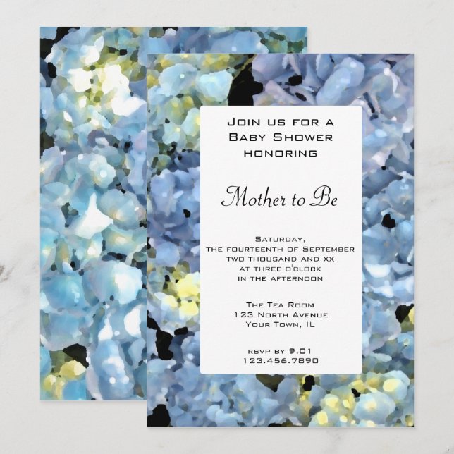Invitación Blue Hydrangea Baby Shower (Anverso / Reverso)