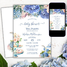 Invitación Blue Hydrangea Baby Shower Tea Fiesta