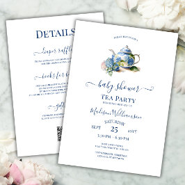 Invitación Blue Hydrangea Baby Shower Tea Fiesta código QR