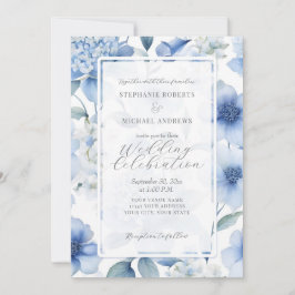 Invitación Blue Hydrangea Boda de acuarela floral elegante