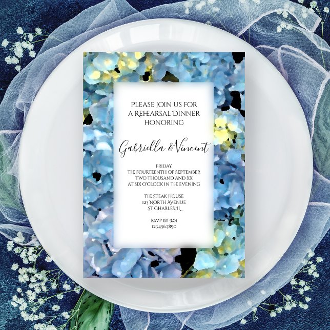 Invitación Blue Hydrangea Boda Floral Ensayo Cena (Subido por el creador)