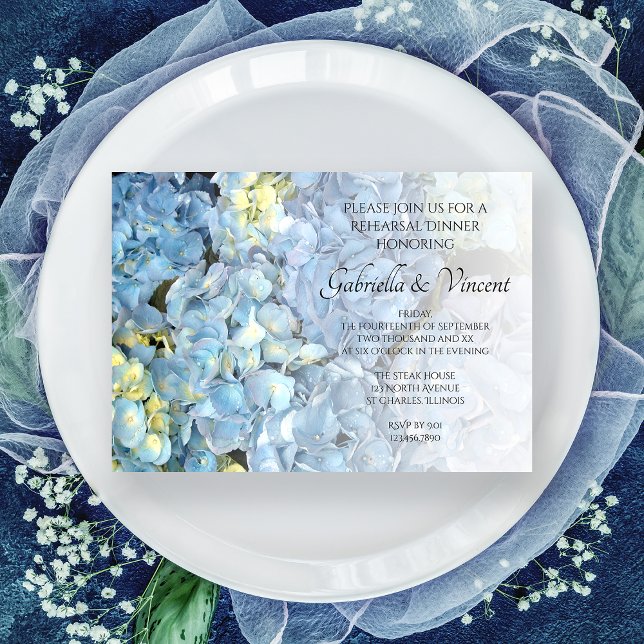 Invitación Blue Hydrangea Boda Floral Ensayo Cena (Subido por el creador)
