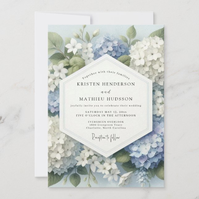 Invitación Blue Hydrangea Botanical Bloom Wedding (Anverso)
