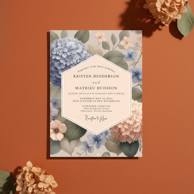 Invitación Blue Hydrangea Botanical Romance Wedding (Subido por el creador)