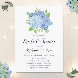 Invitación Blue Hydrangea Bouquet Ducha Botánica Bridal