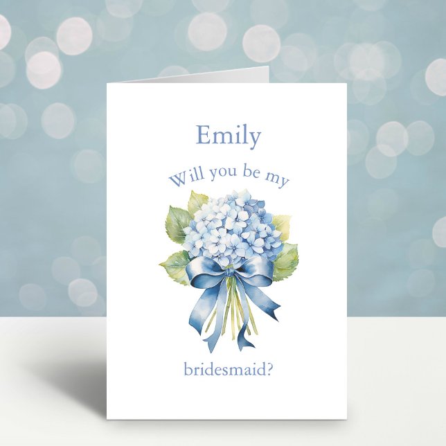 Invitación Blue Hydrangea Bouquet | Propuesta de la dama de h (A2 Personalized Wedding Party Proposal Card)
