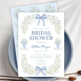 Invitación Blue Hydrangea Bow Bridal Shower Invitation