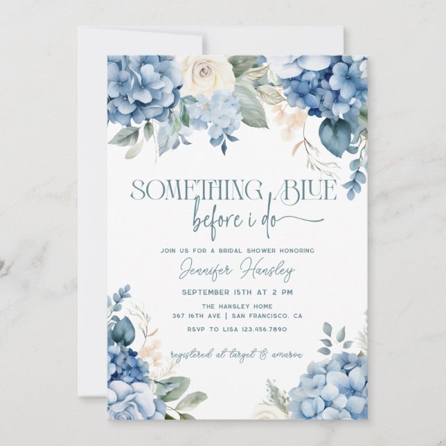 Invitación Blue Hydrangea Bridal Shower (Anverso)