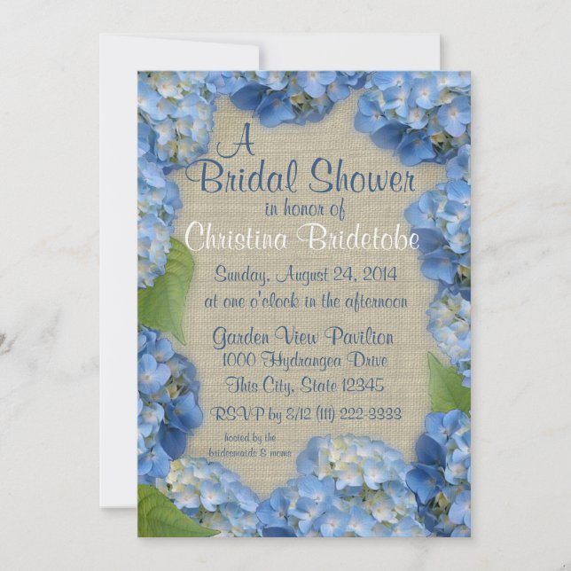 Invitación Blue Hydrangea Bridal Shower (Anverso)