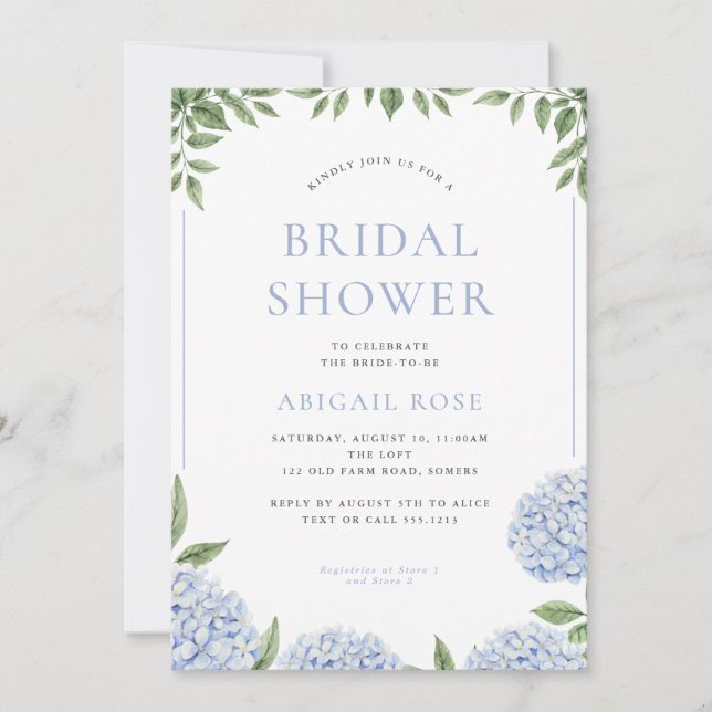 Invitación Blue Hydrangea Bridal Shower Flor Frame (Anverso)