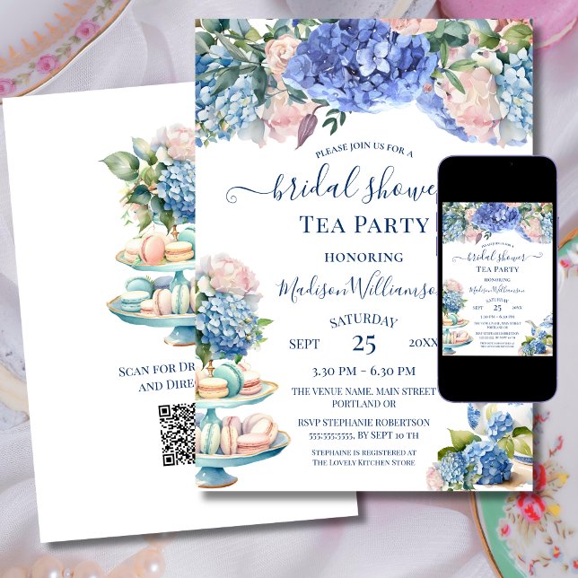 Invitación Blue Hydrangea Bridal Shower Tea Fiesta código QR (Subido por el creador)