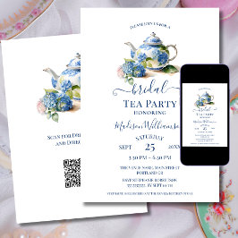 Invitación Blue Hydrangea Bridal Tea Fiesta QR código