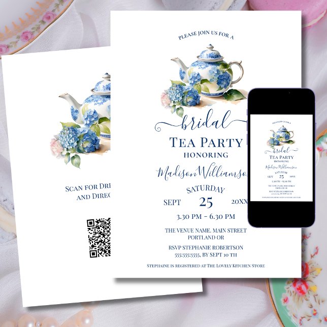 Invitación Blue Hydrangea Bridal Tea Fiesta QR código (Subido por el creador)