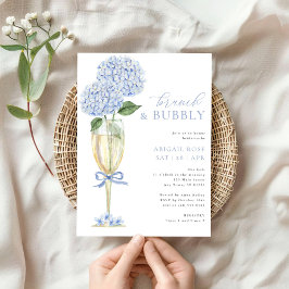 Invitación Blue Hydrangea Brunch and Bubbly Champagne Glass