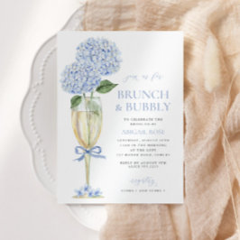 Invitación Blue Hydrangea Brunch and Bubbly Serif Champagne