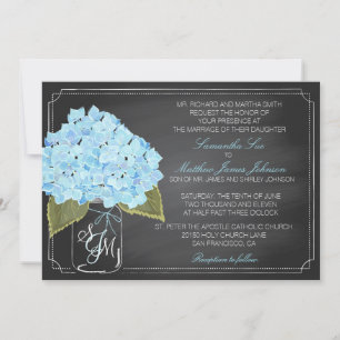 Invitación Blue Hydrangea Chalkboard Boda ruso