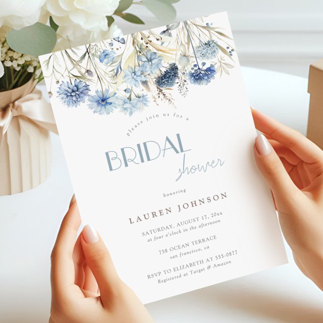 Invitación Blue Hydrangea Cornflower Wildflower Bridal Shower (Subido por el creador)