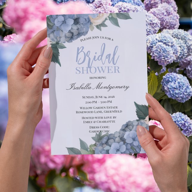 Invitación Blue Hydrangea Elegant Bridal Shower Style (Blue Hydrangea Elegant Bridal Shower Style Invitations
)