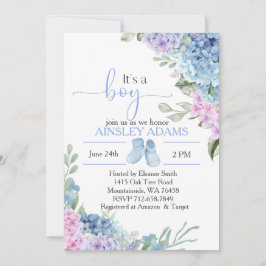 Invitación Blue Hydrangea elegante bebé ducha