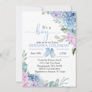 Invitación Blue Hydrangea elegante bebé ducha