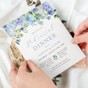 Invitación Blue Hydrangea Ensayo Floral Cena