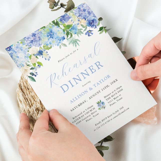 Invitación Blue Hydrangea Ensayo Floral Cena (Subido por el creador)