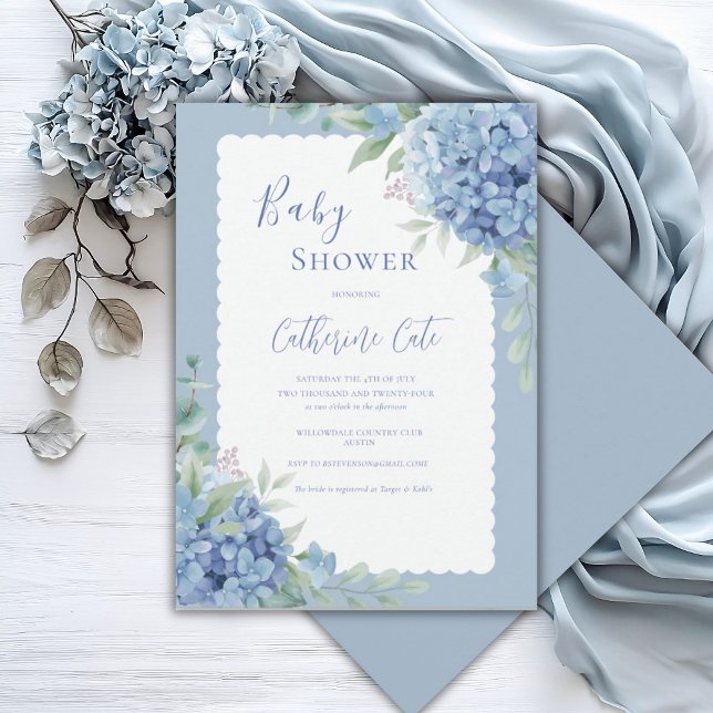 Invitación Blue Hydrangea Floral Baby Elegant Shower (Subido por el creador)