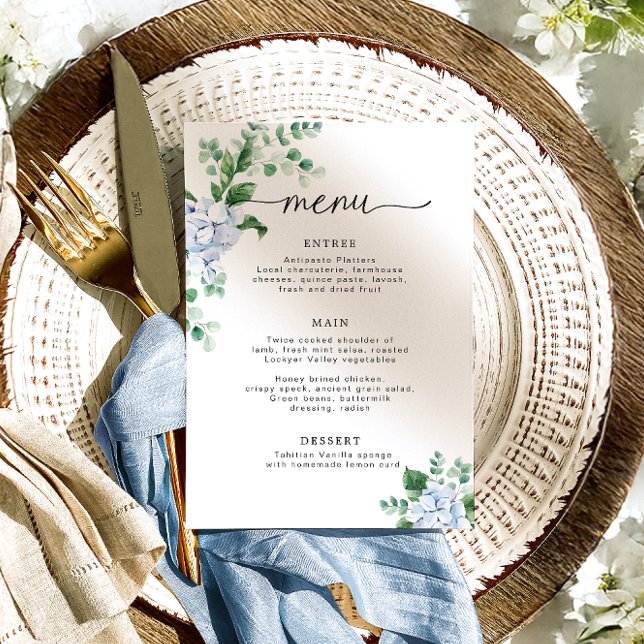 Invitación Blue Hydrangea Floral Baby Shower Menu (Subido por el creador)