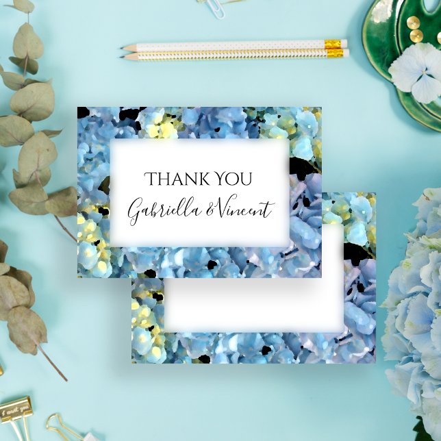 Invitación Blue Hydrangea Floral Boda Flat Gracias Notas (Subido por el creador)