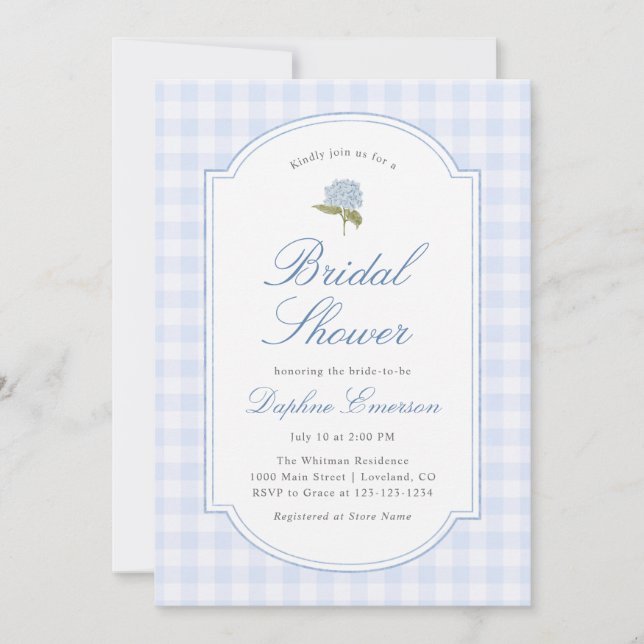 Invitación Blue Hydrangea Floral Bridal Shower (Anverso)