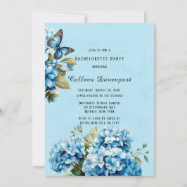 Invitación Blue Hydrangea Floral Butterfly Bachelorette Party