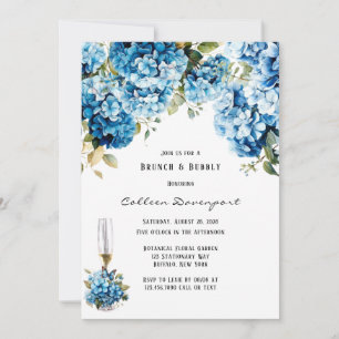 Invitación Blue Hydrangea Floral Butterfly Brunch & Bubbly