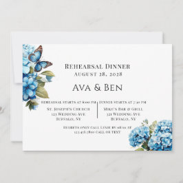 Invitación Blue Hydrangea Floral Butterfly Ensayo Cena