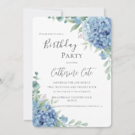 Invitación Blue Hydrangea Floral Elegant Birthday