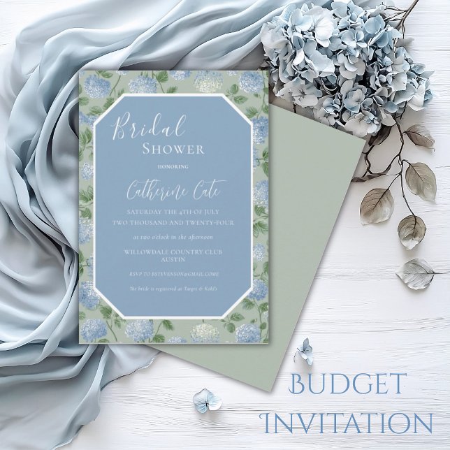 Invitación Blue Hydrangea Floral Green Bridal Shower (Subido por el creador)