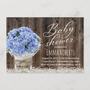 Invitación Blue Hydrangea Floral Jar Barn Wood Baby Shower