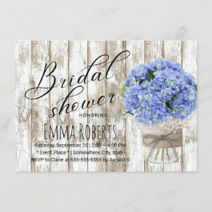 Invitación Blue Hydrangea Floral Jar Rustic Bridal Shower