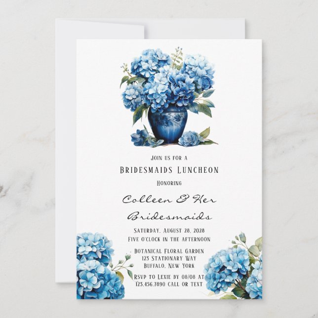 Invitación Blue Hydrangea Floral Mariposa Bridesmaids Lunes (Anverso)