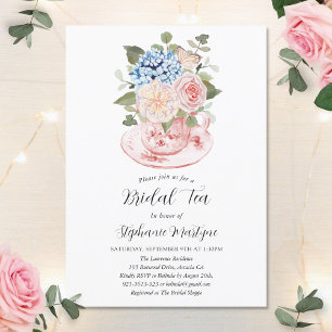 Invitación Blue Hydrangea Floral Rosa Bridal Tea Shower