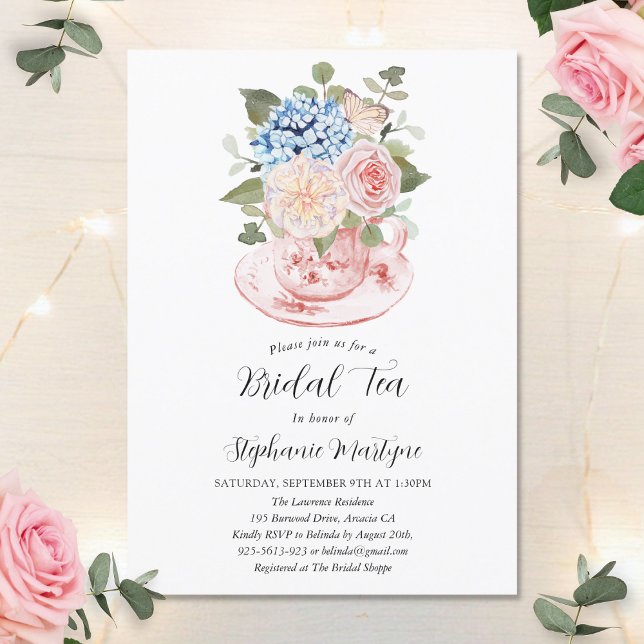 Invitación Blue Hydrangea Floral Rosa Bridal Tea Shower (Subido por el creador)