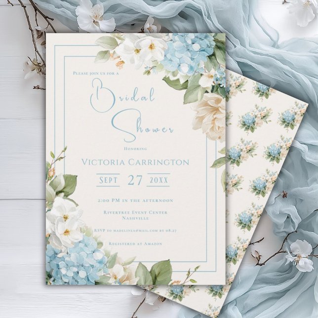 Invitación Blue Hydrangea Floral Watercolor Bridal Shower (Subido por el creador)