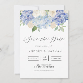 Invitación Blue Hydrangea Floral Wedding Save the Date