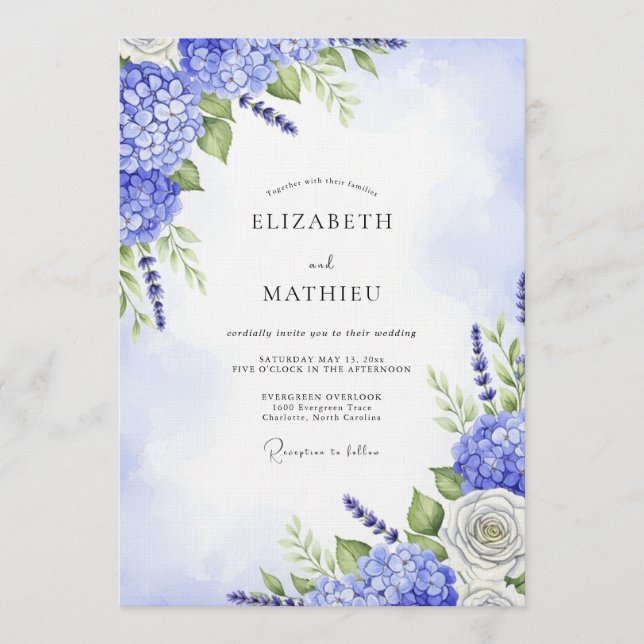 Invitación Blue Hydrangea Floral Whimsy Wedding (Anverso)