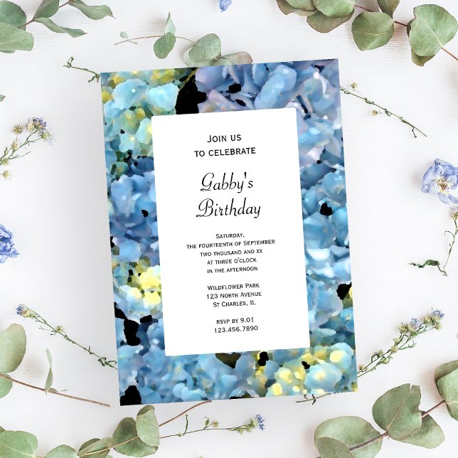 Invitación Blue Hydrangea Flower Birday Party (Subido por el creador)
