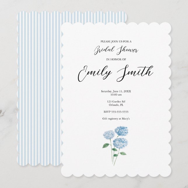 Invitación Blue Hydrangea Flower Bridal Shower Invitation (Anverso / Reverso)