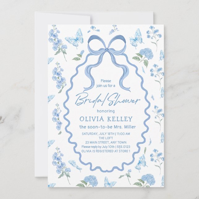 Invitación Blue Hydrangea Flower Bridal Shower Invitation (Anverso)