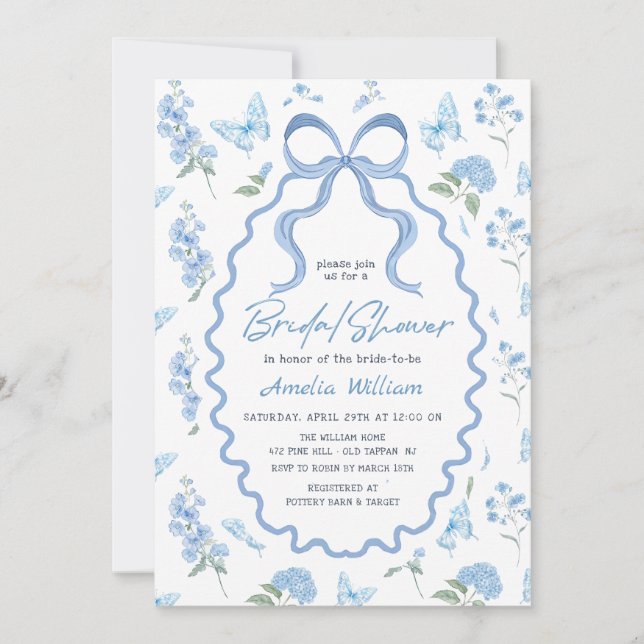 Invitación Blue Hydrangea Flowers Bridal Shower Invitation (Anverso)