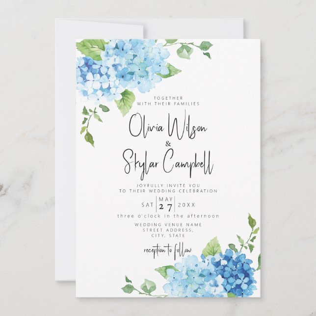 Invitación Blue Hydrangea Flowers Pastel Baby Blue Boda (Anverso)