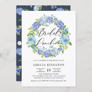 Invitación Blue Hydrangea Flowers Wreath Bridal Luncheon