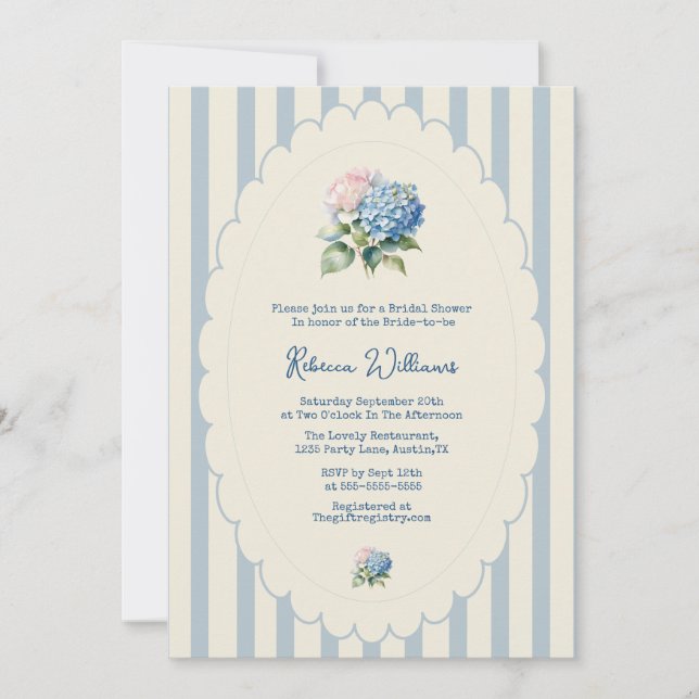 Invitación Blue Hydrangea French Country Bridal Shower (Anverso)